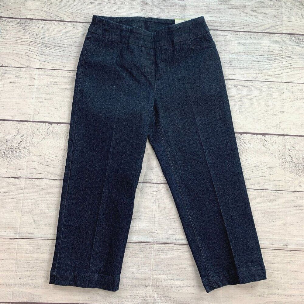 SlimSation Jeans Capri sz 4 Dark Wash Tummy Control Inseam 21" New NWT